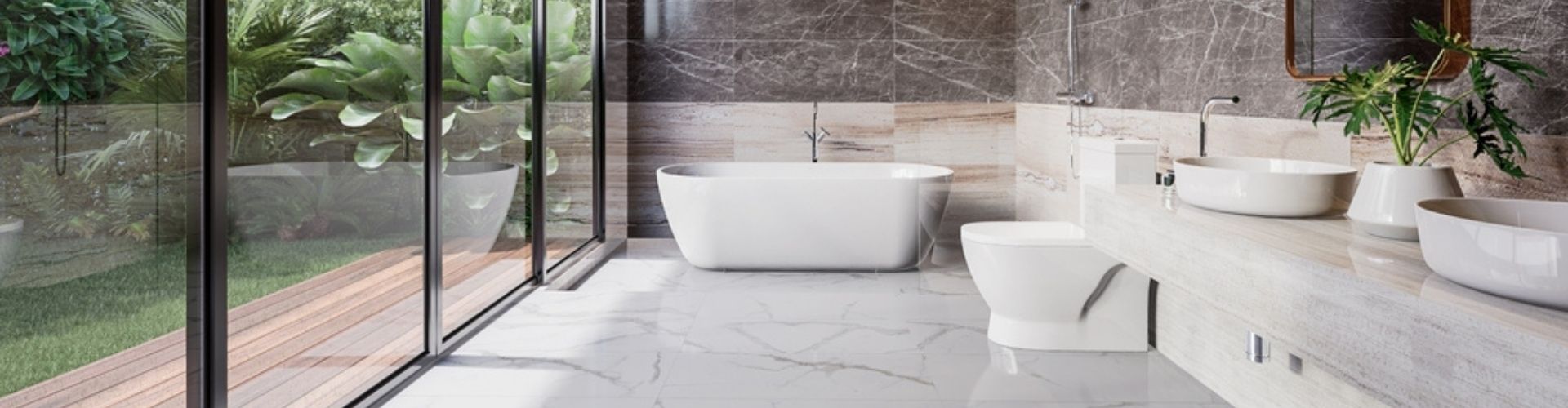 Luxurious bathroom with marble flooring