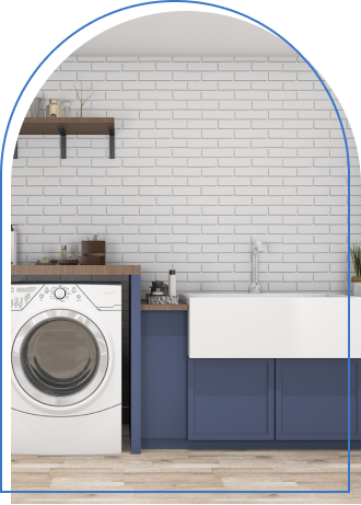 laundry room renovation with blue cabinetry