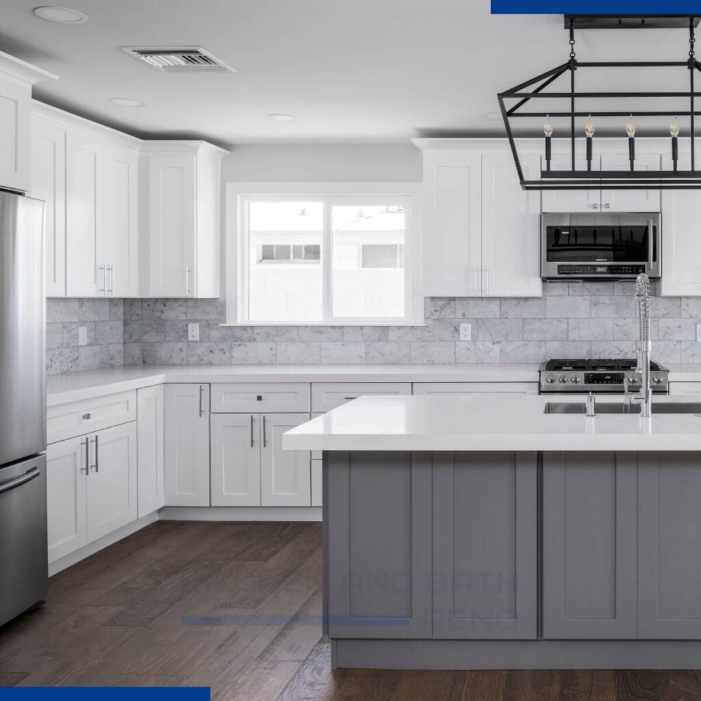 Classic White Kitchen with Grey Island | Get a Quote
