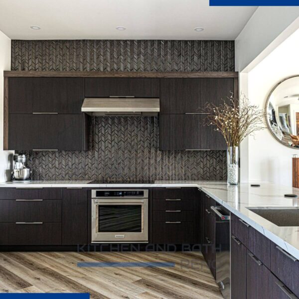 Dark Oak Cabinets with stylish backsplash