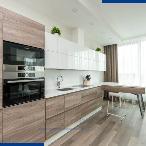 Kitchen with brown and white cabinets