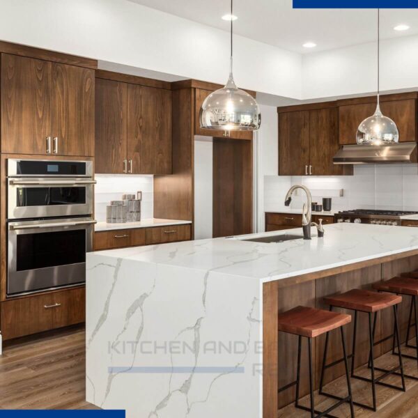 Kitchen with dark wood cabinets