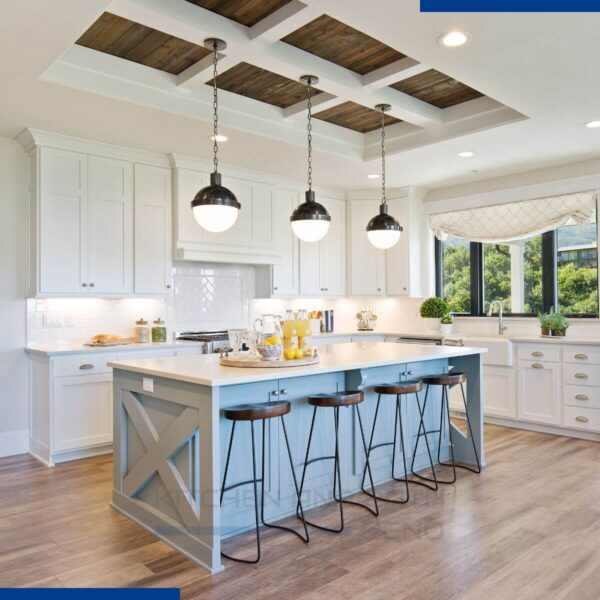 Modern Kitchen with Blue Island