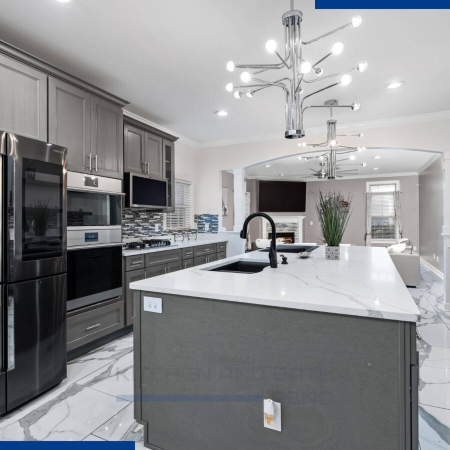 Modern Kitchen with White Cabinets and Granite Countertops