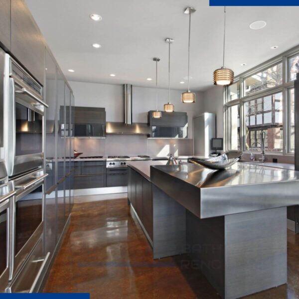 grey modern kitchen with gloss detailing