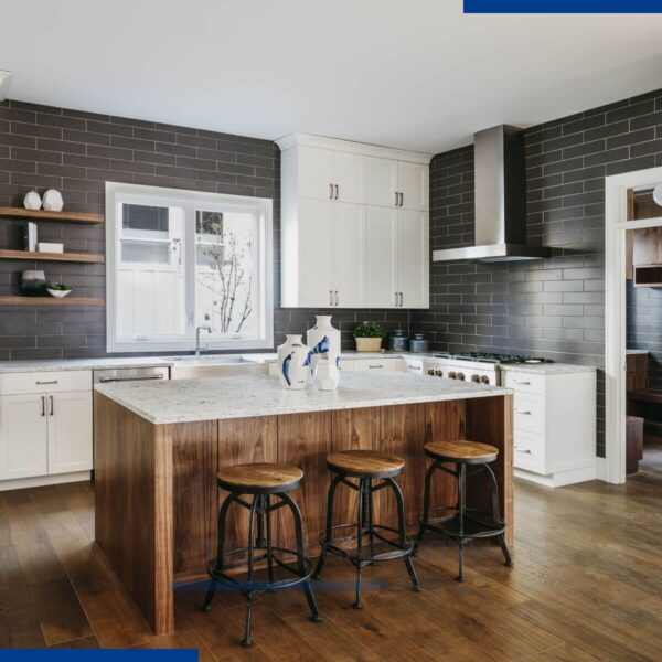 Kitchen with Black Brick Backsplash