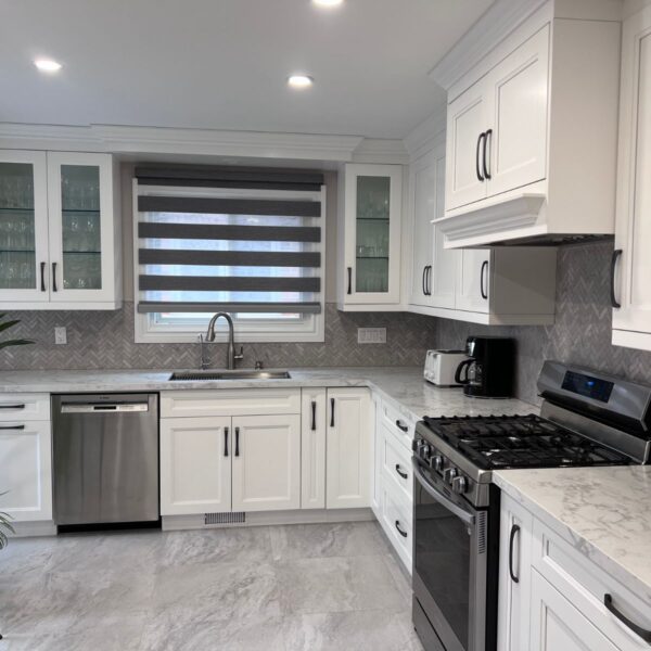 kitchen with marble floor and counters