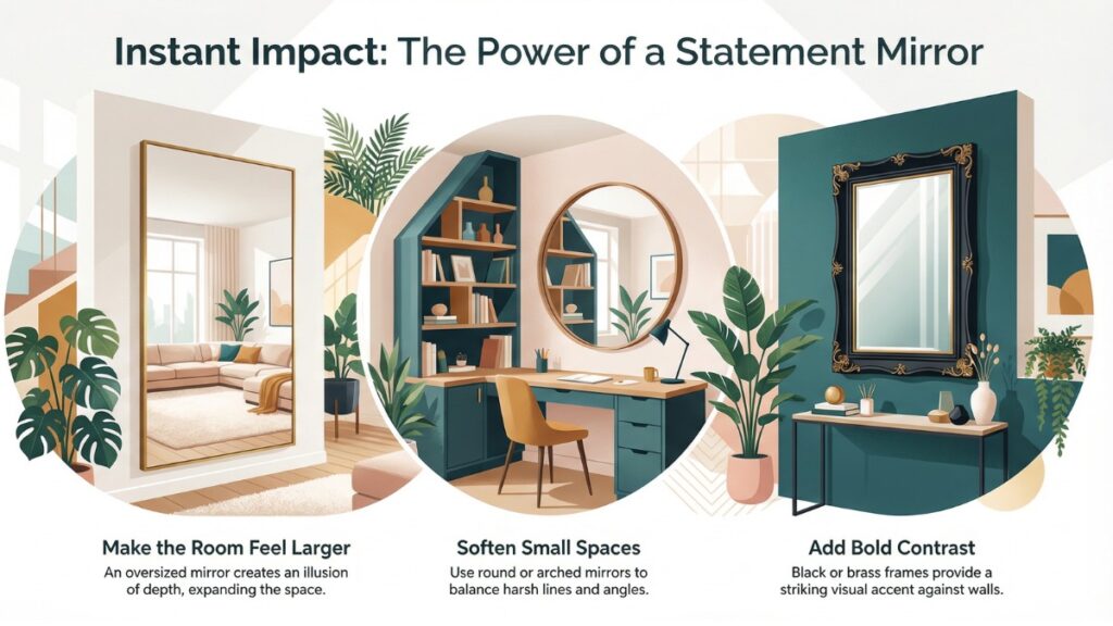 power of statement mirror in bathrooms