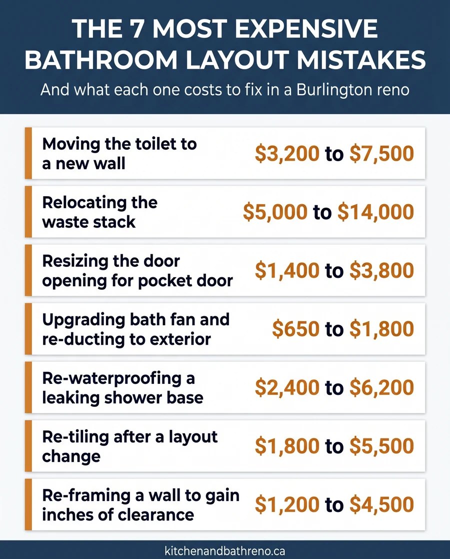 Cost breakdown of the seven most expensive bathroom layout mistakes in a Burlington renovation