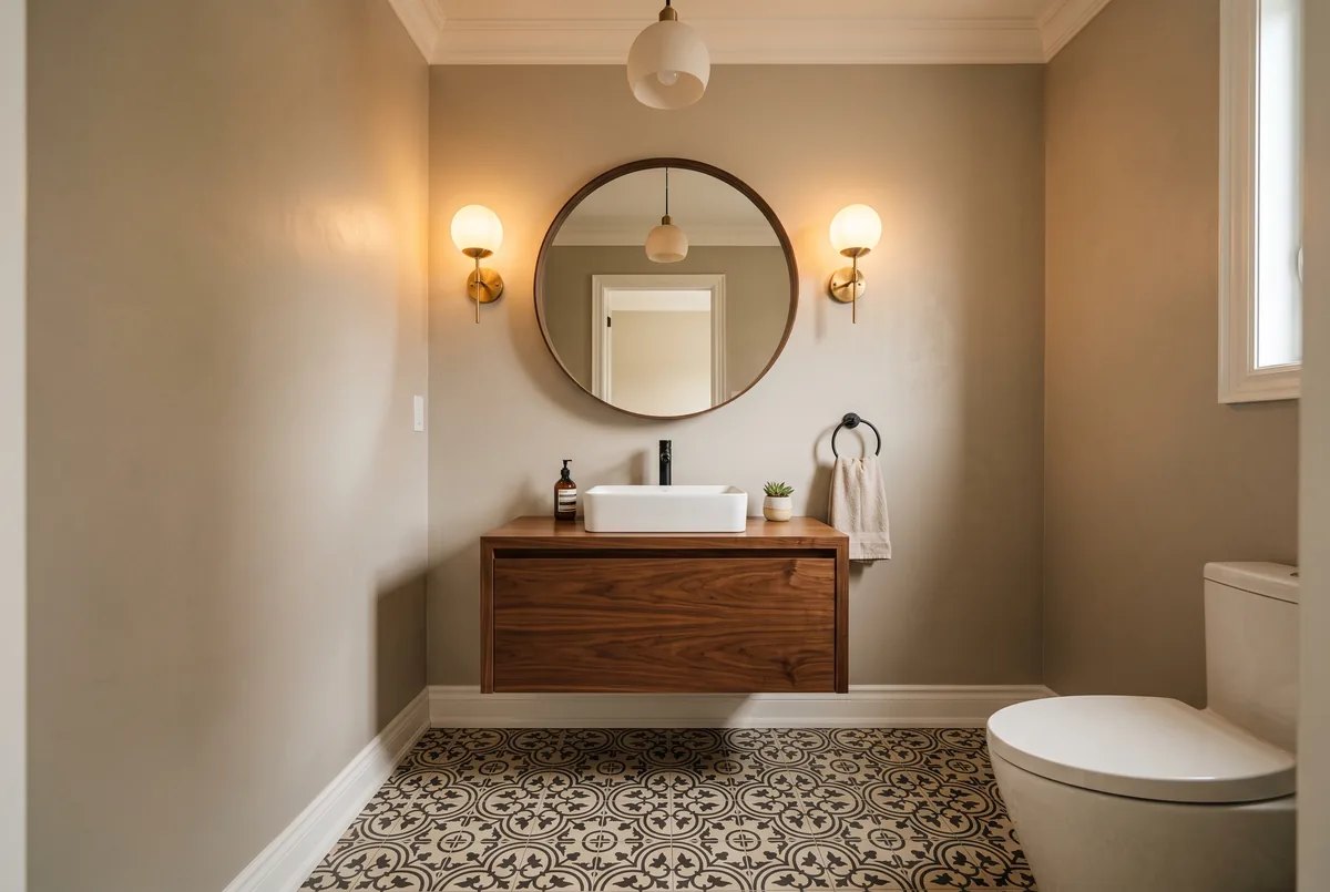 Compact floating vanity in a small GTA powder room