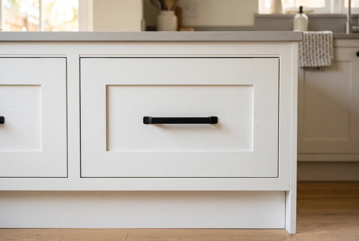 White shaker cabinet door with recessed centre panel and square frame