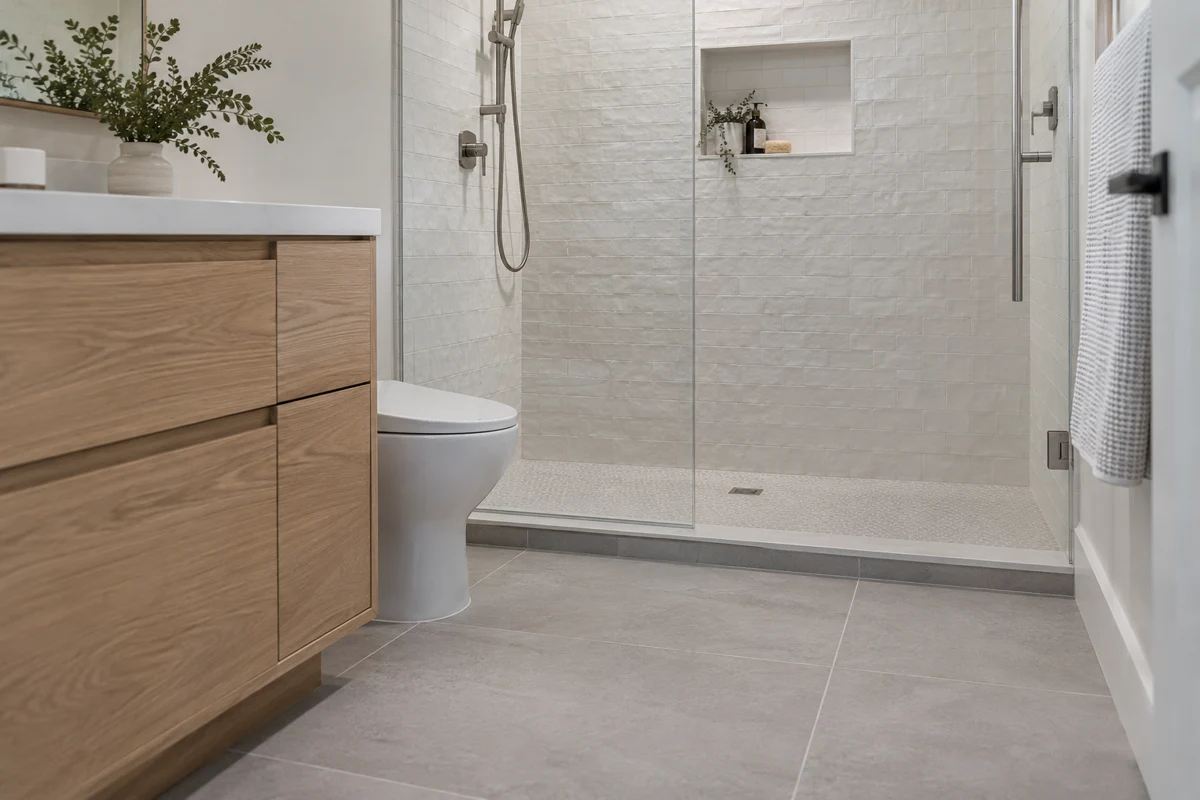 Porcelain bathroom floor and shower wall tiles