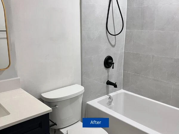 Bathroom shower and vanity after renovation