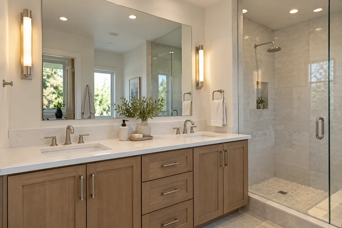 Bathroom vanity lighting with wall sconces
