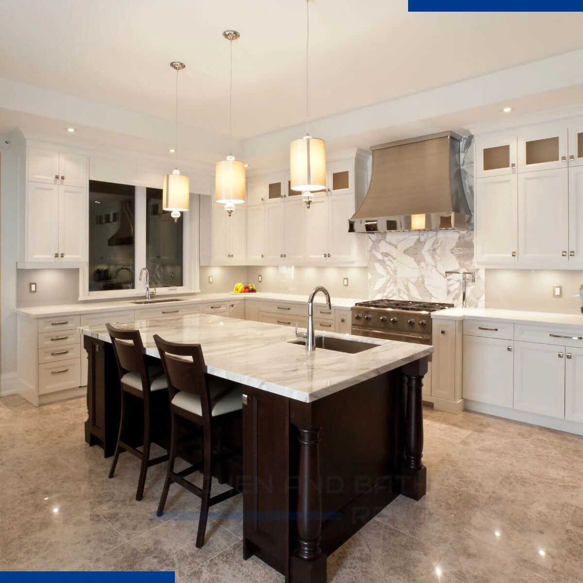 Traditional kitchen with brown and white accents